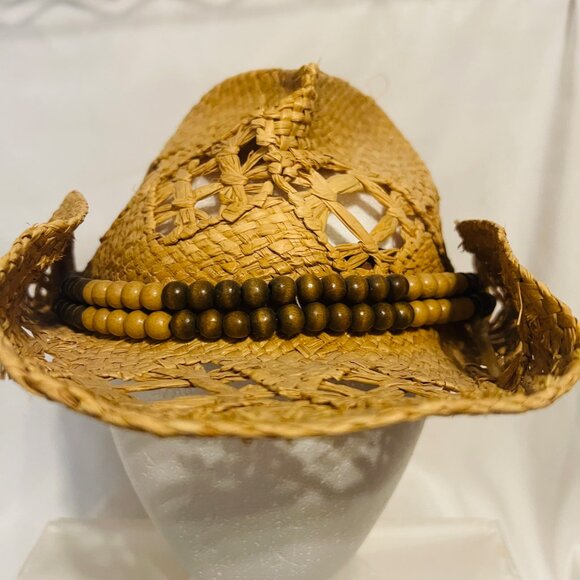 Peter Grimm Straw Cowboy Hat-Brown Beaded/Feathers-Country-Bohemian-Women's - Picture 11 of 16